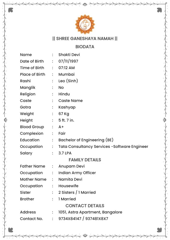 Biodata template 5